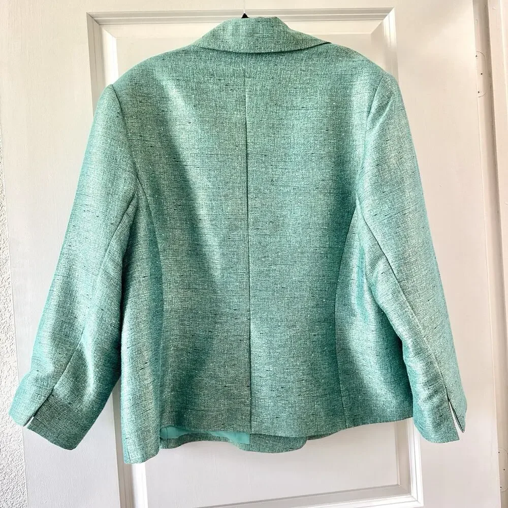 Kasper Woman 22W Green Skirt Suit Blazer Gold Buttons Plus Size Career 2 Piece